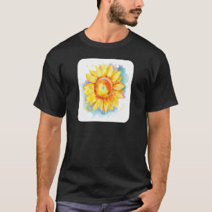 Camiseta Mens Sunflower acuarela Flor Flor Flor Amarillo Fl