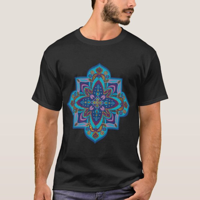 Camiseta Men's tee shirt with blue mandala design  (Anverso)