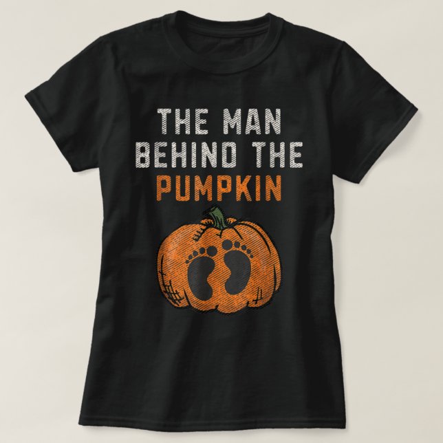 Camiseta Mens The Man Behind The Pumpkin Dad Halloween Preg (Diseño del anverso)