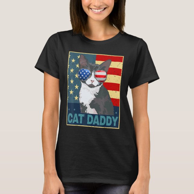 Camiseta Mens Tuxedo Cat Daddy Dad Father Day  American Fla (Anverso)