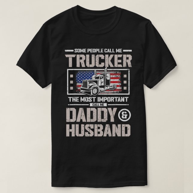 Camiseta Mens US Flag Trucker Daddy or Trucker Husband Truc (Diseño del anverso)