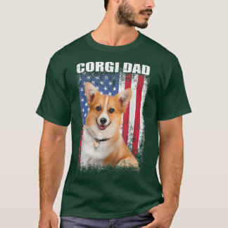 Camiseta Mens Vintage American Flag Corgi Dad Dog