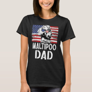 Camiseta Mens Vintage American Flag Maltipoo Dad Dog For F