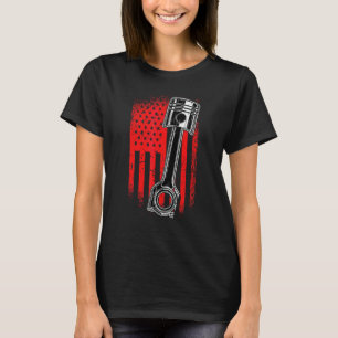 Camiseta Mens Vintage American Flag Piston Muscar Car Mech