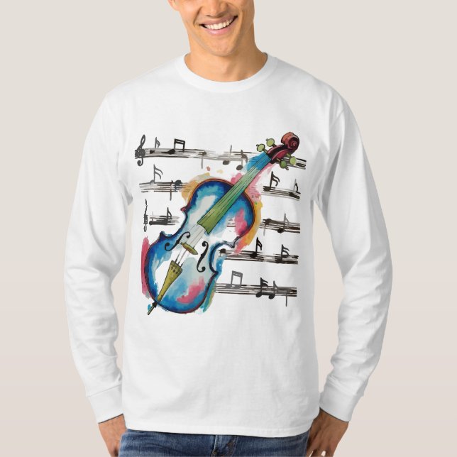 Camiseta Men's Watercolor Violin Basic Long-Sleeved T-Shirt (Anverso)