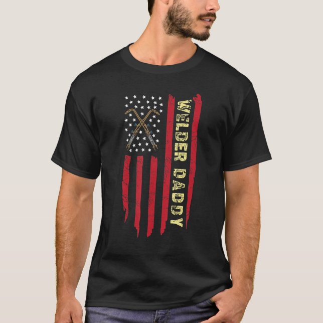 Camiseta Mens Welder Daddy Usa American Flag Welder Men (Anverso)