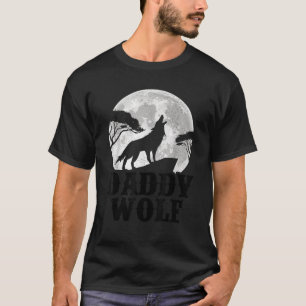 Camiseta Mens Wolf Lover Moon Vintage Funny Daddy Wolf Fath