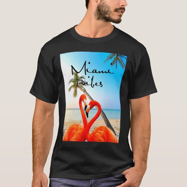 Camiseta Mens Womens Kids Miami Vibrant Summer Flamingo Vib (Anverso)