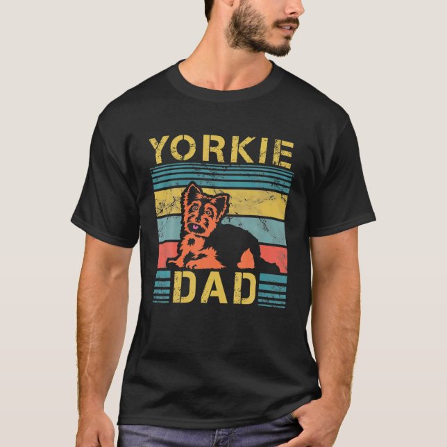 Camiseta Mens Yorkie Dad Dog Lover Fathers Day Paw Love Bar (Anverso)