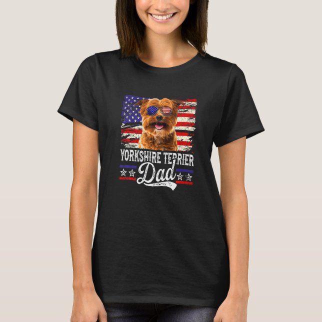 Camiseta Mens Yorkshire Terrier Dad Bandera Estadounidense  (Anverso)