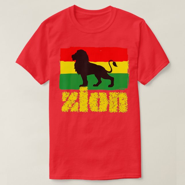 Camiseta Mens Zion Lion of Judah Red Green Yellow Rasta Col (Diseño del anverso)