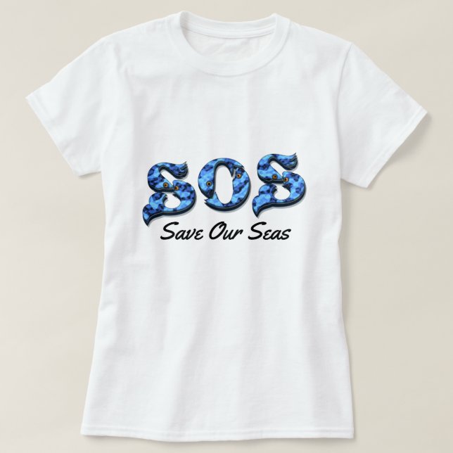 Camiseta Mensaje acuático 'S.O.S ~ Save Our Seas' de Aleta (Diseño del anverso)