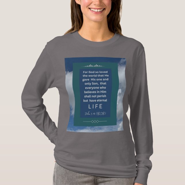 Camiseta Mensaje de amor - John 3-16 - Gris de manga larga (Anverso)