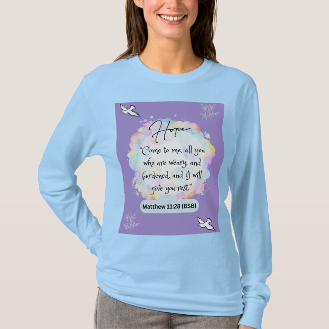 Camiseta Mensaje de esperanza - Mateo 28-14 - Larga Manga L (Anverso)
