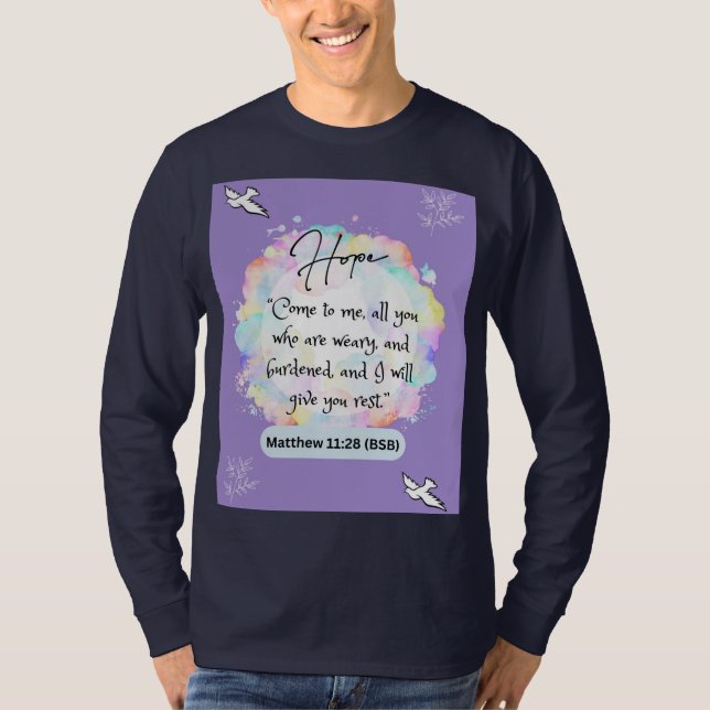 Camiseta Mensaje de esperanza - Matthew 11-28 - Long Sleeve (Anverso)