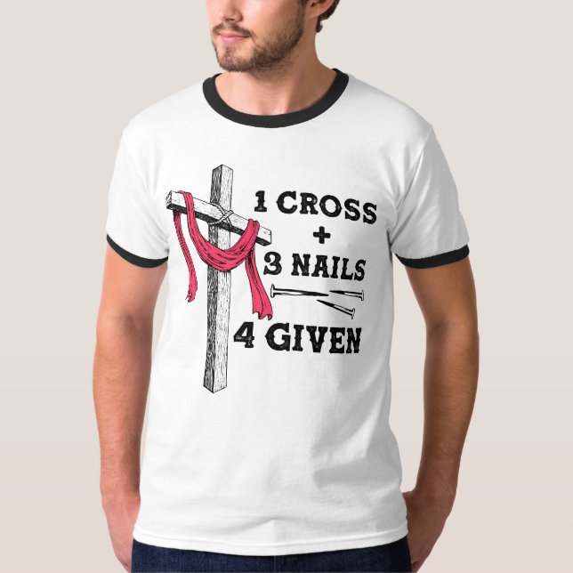 Camiseta Mensaje de fe cristiana - Jesús 1 cruz 3 clavos 4 (Anverso)