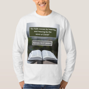 Camiseta Mensaje de fe - Romanos 10-17 - Blanco de manga la