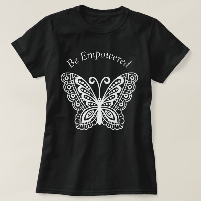 Camiseta Mensaje Inspirador de mariposa florida blanca  (Diseño del anverso)