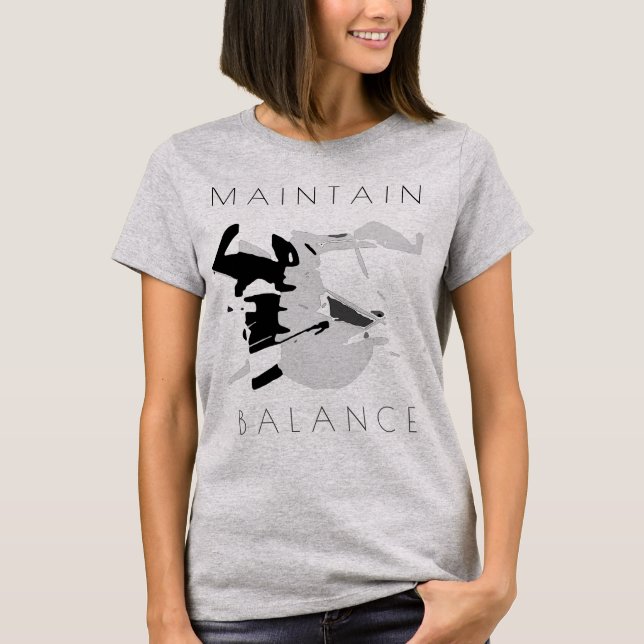 Camiseta Mensaje positivo "Mantener balance" en negro gris (Anverso)