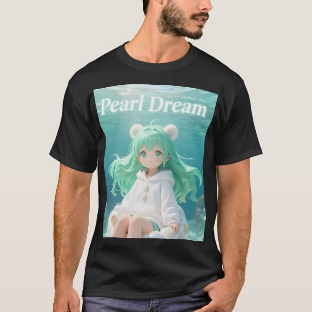 Camiseta Menta Acuática: Chica Kawaii Submarina con Capucha (Anverso)