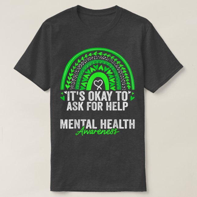 Camiseta Mental Health Awareness Month Rainbow Green Ribbon (Diseño del anverso)