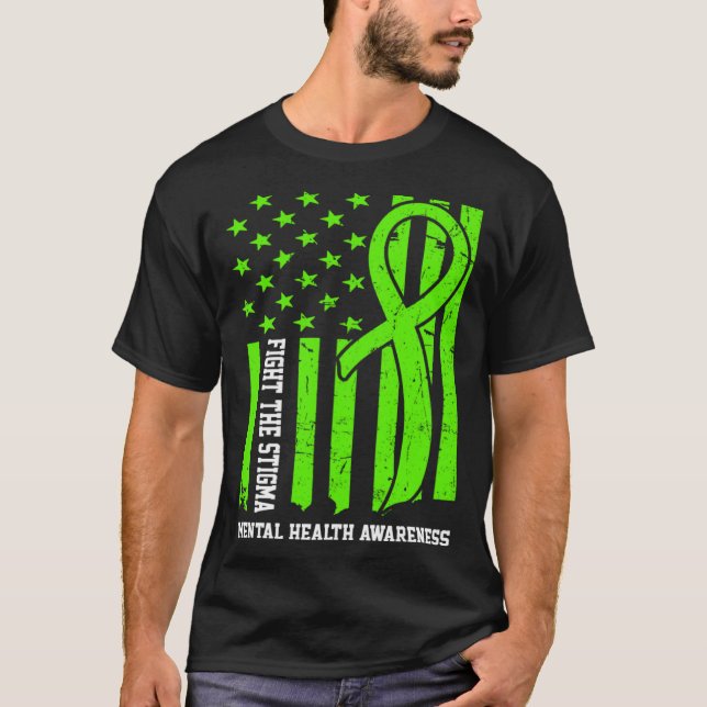 Camiseta Mental Health Awareness Month USA Flag Fight The S (Anverso)