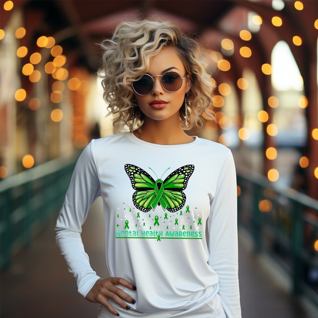 Camiseta Mental Health Green Ribbon Butterfly (Subido por el creador)