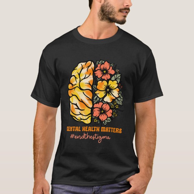 Camiseta Mental Health Matters End The Stigma Brain Flowers (Anverso)