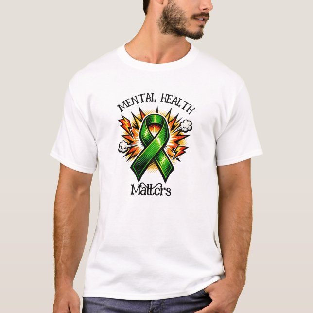 Camiseta Mental Health Matters Pop Art Green Ribbon (Anverso)