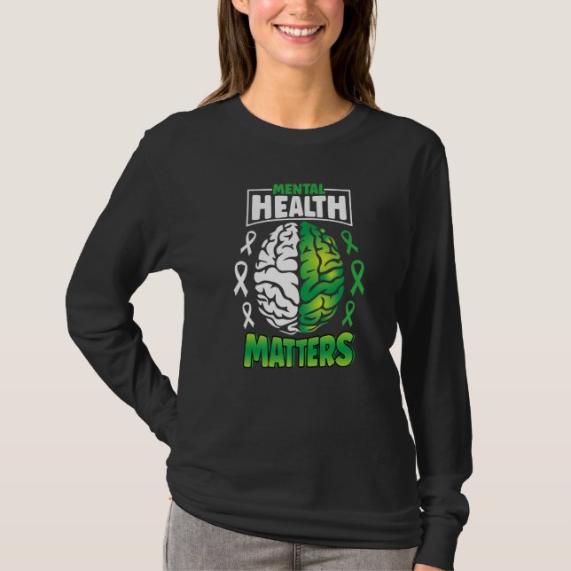 Camiseta Mental Health Matters Spread Awareness Brain Green (Anverso)