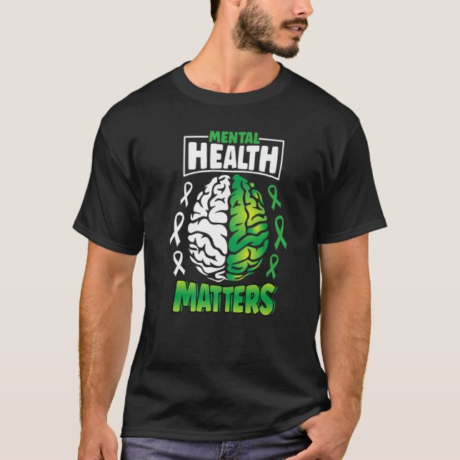 Camiseta Mental Health Matters Spread Awareness Brain Green (Anverso)