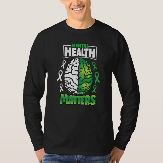 Camiseta Mental Health Matters Spread Awareness Brain Green (Anverso)