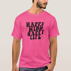 Camiseta Mente Feliz Vida Feliz Sonrisa Cara Sonriente Vint