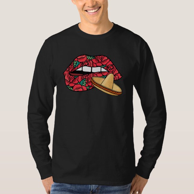Camiseta Mentirosos labios Dia De Los Muertos Sombrero Da (Anverso)