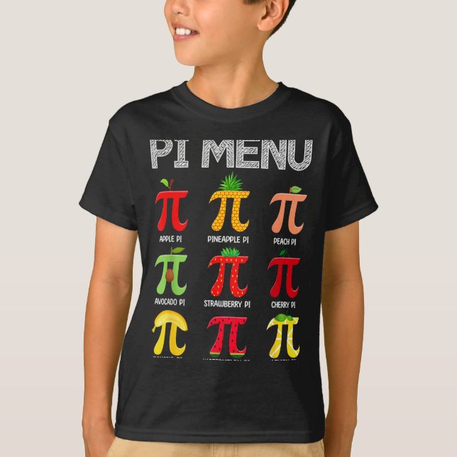 Camiseta Menú Pi Fruta Feliz Día Pi Profesor de Matemáticas (Anverso)