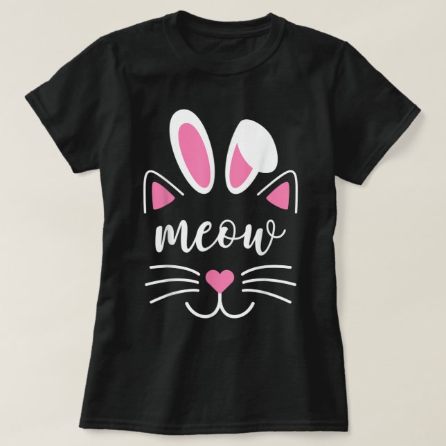 Camiseta Meow Cat Face Easter Day Bunny Ears Shirt Funny Ca (Diseño del anverso)