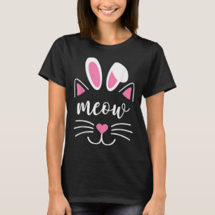 Camiseta Meow Cat Face Easter Day Bunny Ears Shirt Funny Ca