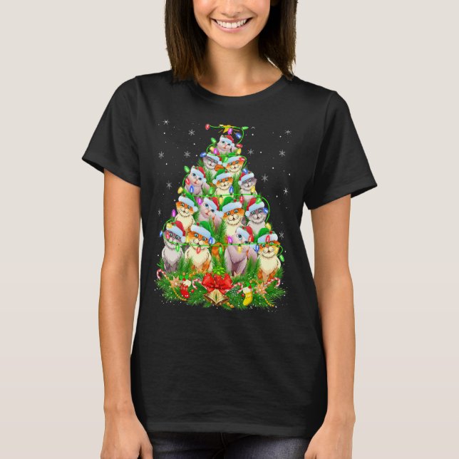 Camiseta Meow Cat Lover Xmas enciende Santa Cats Navidades  (Anverso)