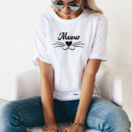Camiseta Meow Cat Mustache Nose Hearny Funny Minimalista