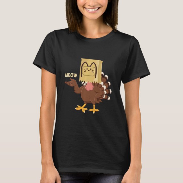 Camiseta Meow Fake Turkey Cat Costume Funny Pun Thanksgivin (Anverso)