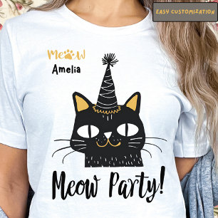 Camiseta Meow Fiesta-Funny Gato Negro Cumpleaños-Cute Paw M