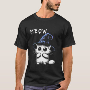 Camiseta Meow Halloween Black Witch Cat Gorra Para Mujeres