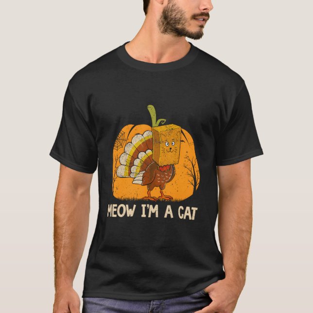 Camiseta Meow I'M A Cat Thanksgiving Pumpkin Turkey Face Ca (Anverso)