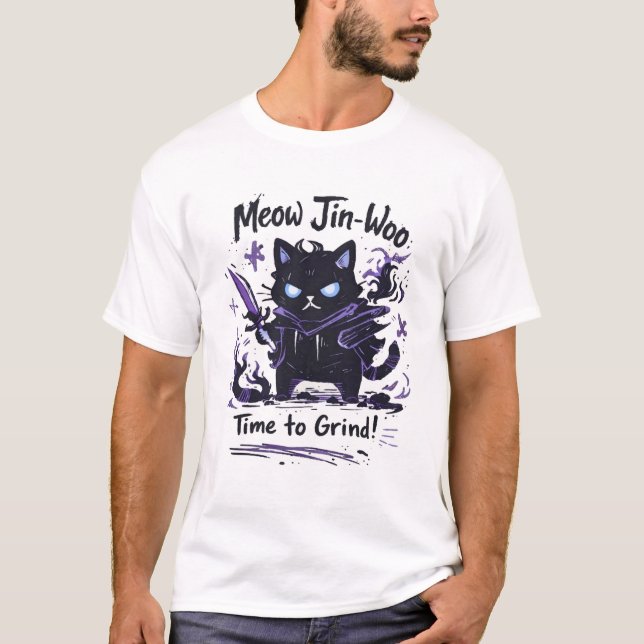Camiseta Meow Jin-Woo – Hora de Moler Parodia de Gato (Anverso)