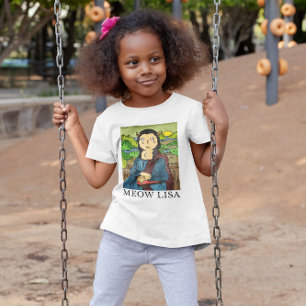 Camiseta Meow Lisa Gato Divertido Arte Obra Maestra Chica