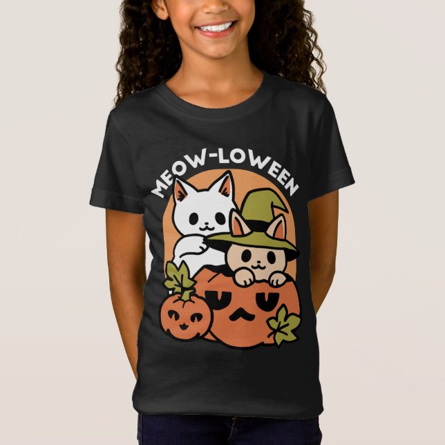 Camiseta Meow-Loween - Diseño festivo de gatos de Halloween (Anverso)