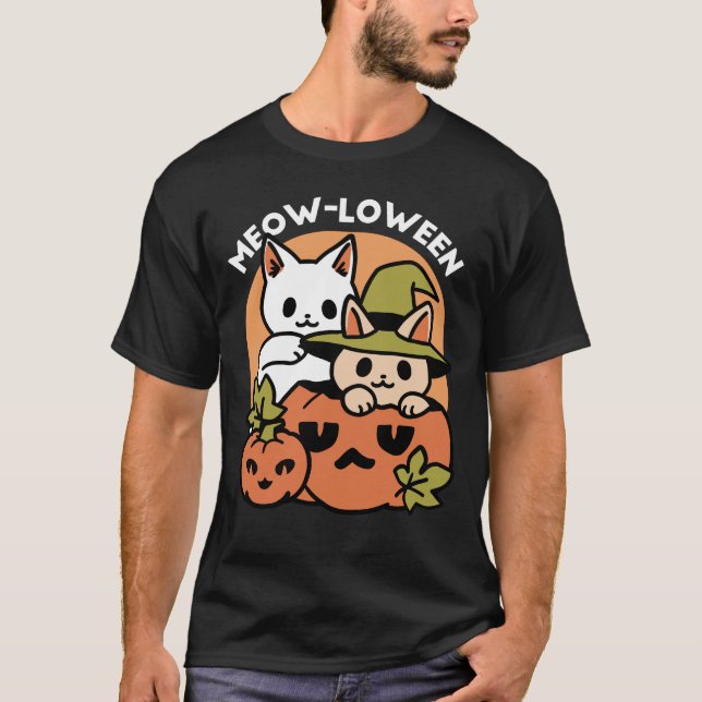 Camiseta Meow-Loween - Diseño festivo de gatos de Halloween (Anverso)