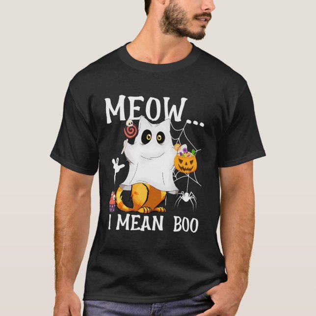 Camiseta Meow Me Refiero A Boo Cat Halloween (Anverso)