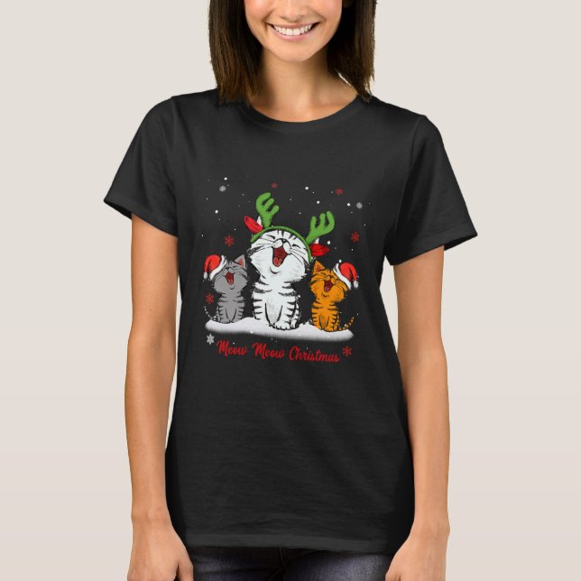 Camiseta Meow Meow Christmas Cat Wear Reindeer (Anverso)