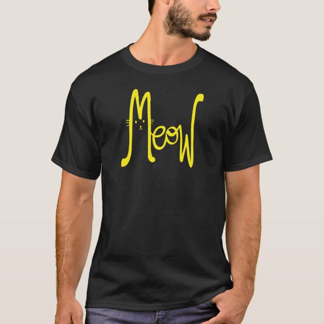 Camiseta Meow Minimal Amarillo Moderno Scripto Papá Gato Ty (Anverso)
